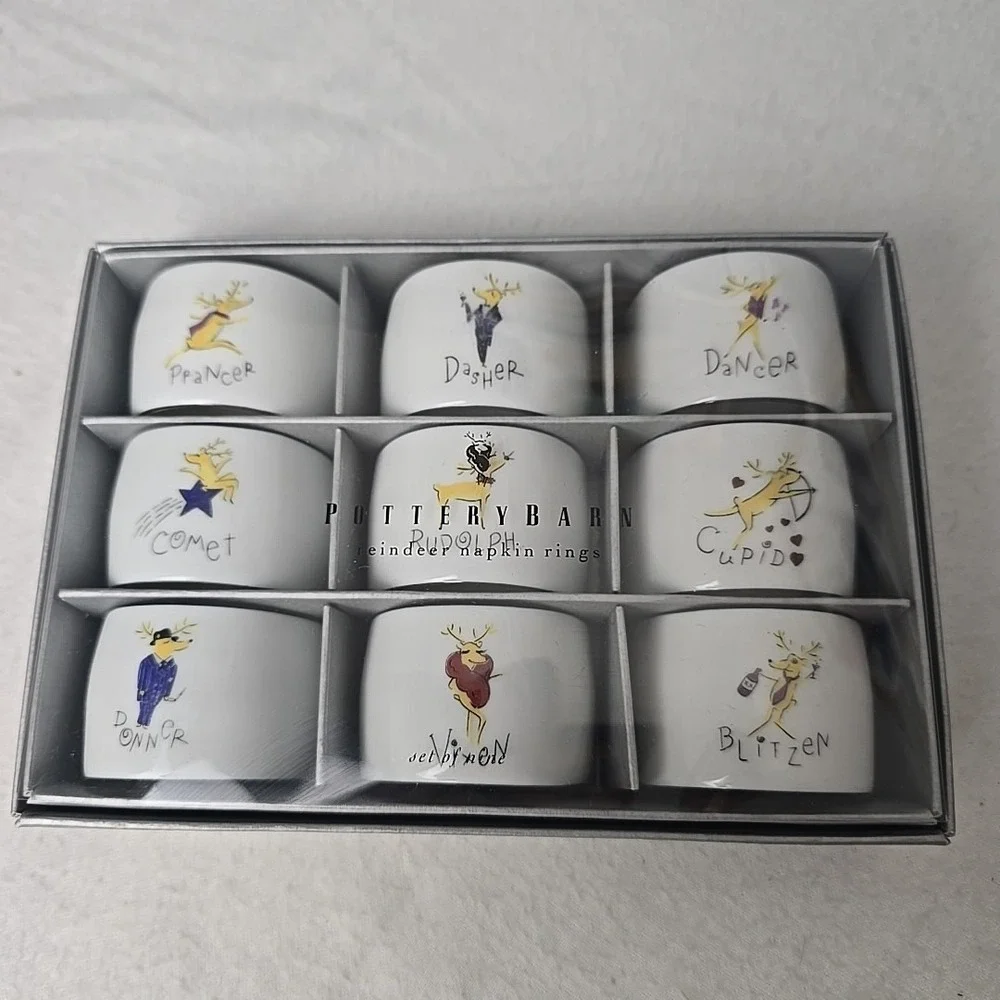 VTG Pottery Barn Reindeer Christmas Napkin Rings Set of 9‎ Made in Japan